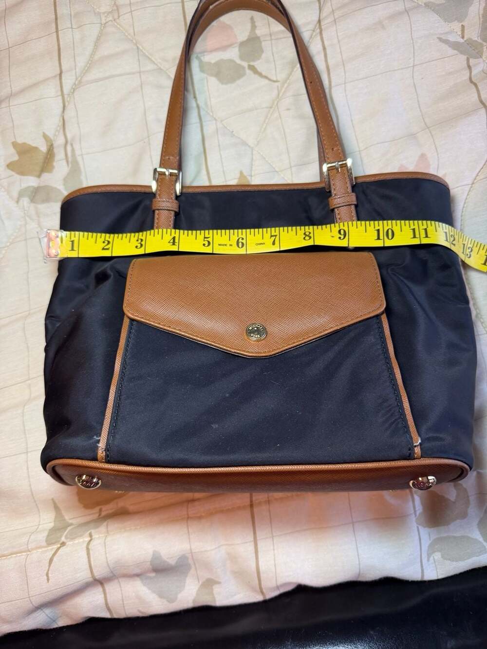 Michael Kors Black Nylon and Brown Saffiano Leather Tote Bag - Picture 10 of 15